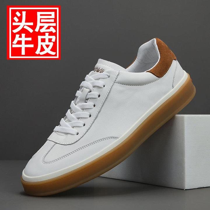 Bambetel秋季新款头层牛皮男士小白鞋轻奢潮流舒适百搭休闲鞋百搭