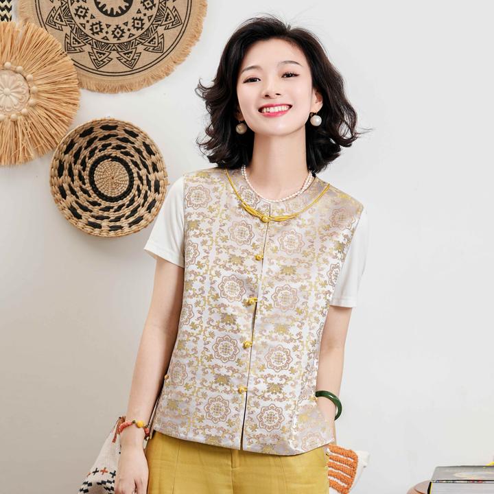 西子/【锦上花】非遗宋锦蚕丝玫瑰纤维宝相提花双面穿马甲/MJTJ180