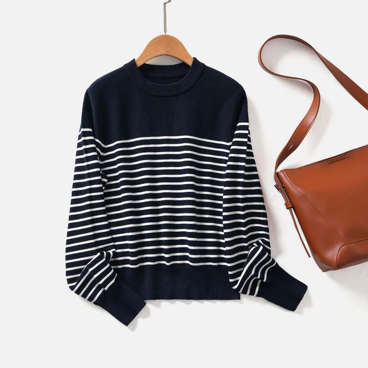 小禾同款 经典减龄百搭长绒棉条纹长袖毛衣针织衫女秋冬51A063780