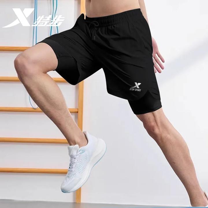 特步运动短裤男跑步专用2025新款夏季健身马拉松训练内衬假两件裤
