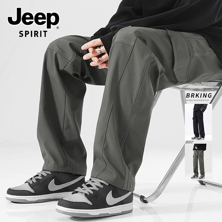 JEEPSPIRIT吉普美式机能冲锋裤男春秋新款户外运动直筒宽松休闲裤