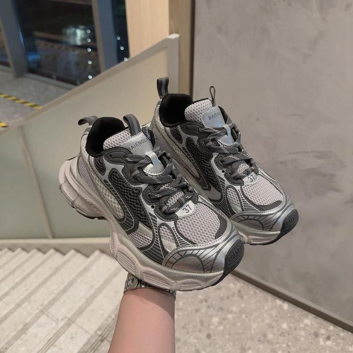 丑魅儿 厚底老爹鞋女2025新款真皮百搭网面透气系带拼色运动鞋