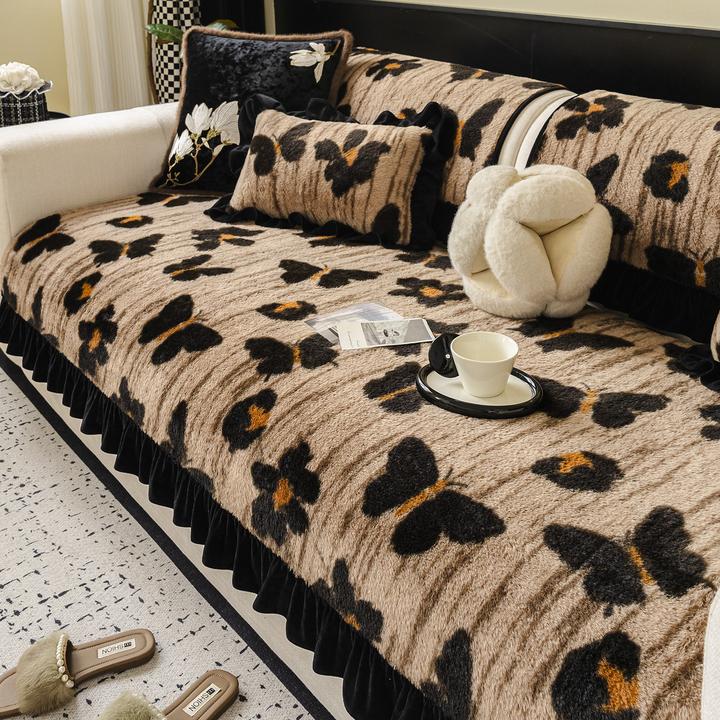 麦颜裙摆轻奢高级感沙发垫冬2025新款加厚北欧皮沙发坐垫防滑盖布