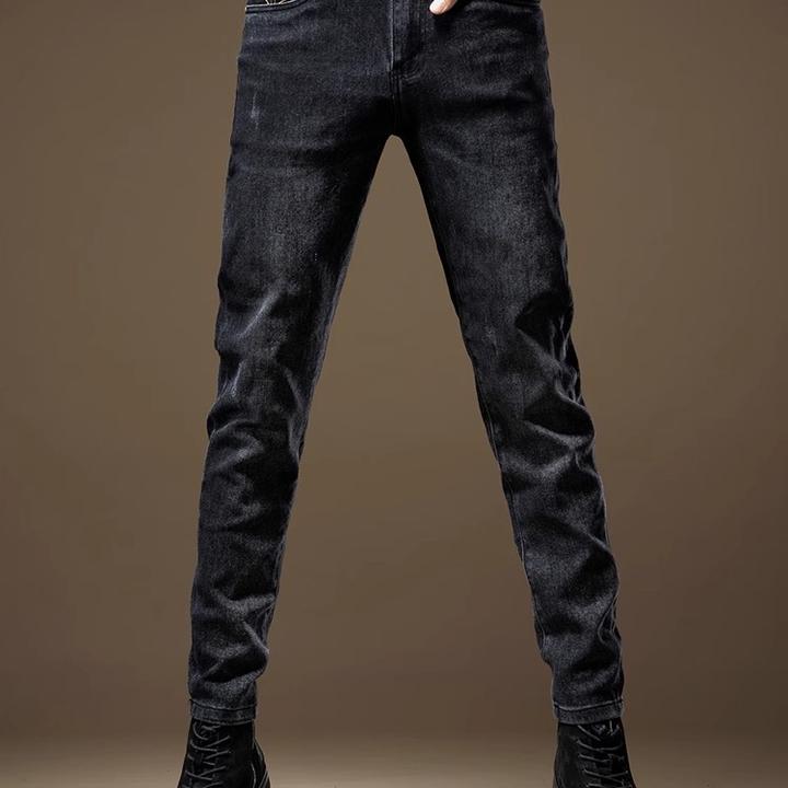 2025高端秋冬印花牛仔裤男直筒修身潮牌时尚弹力休闲百搭小脚裤子
