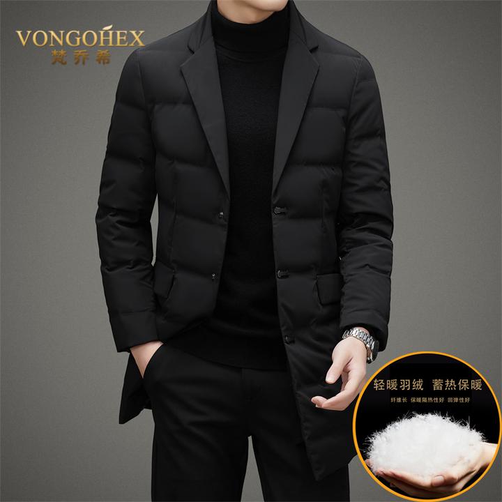 VONGOHEX西服羽绒服男中长款外套冬季新款商务休闲防风保暖脱卸
