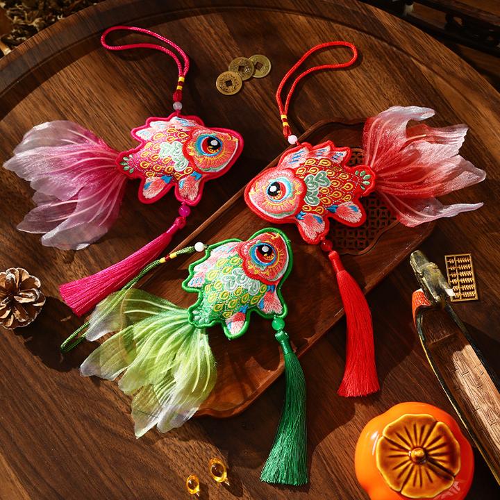 锦鲤鱼端午节香包挂件双面刺绣随身流苏香囊古风汉服艾草荷包挂饰