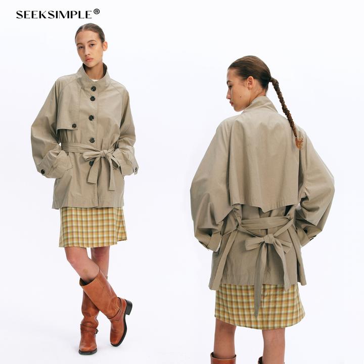 【SEEKSIMPLE】立领廓形中长款风衣外套D0709