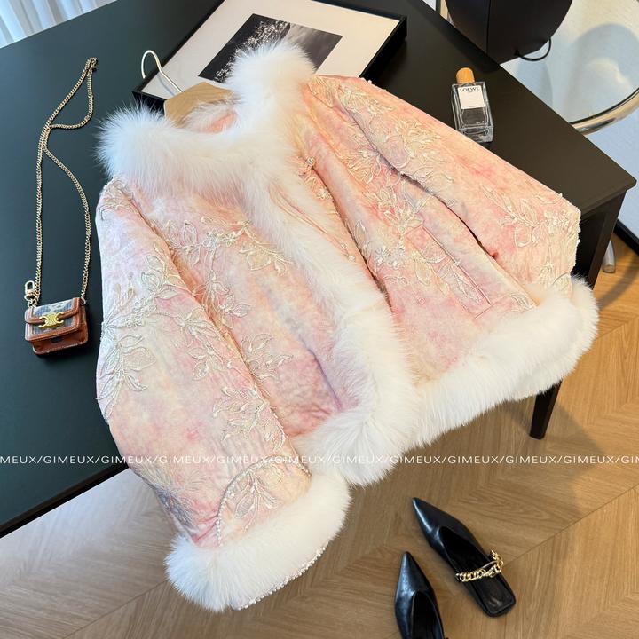 气质减龄轻奢国风毛边羽绒服女2025新款冬季中式复古刺绣加厚外套