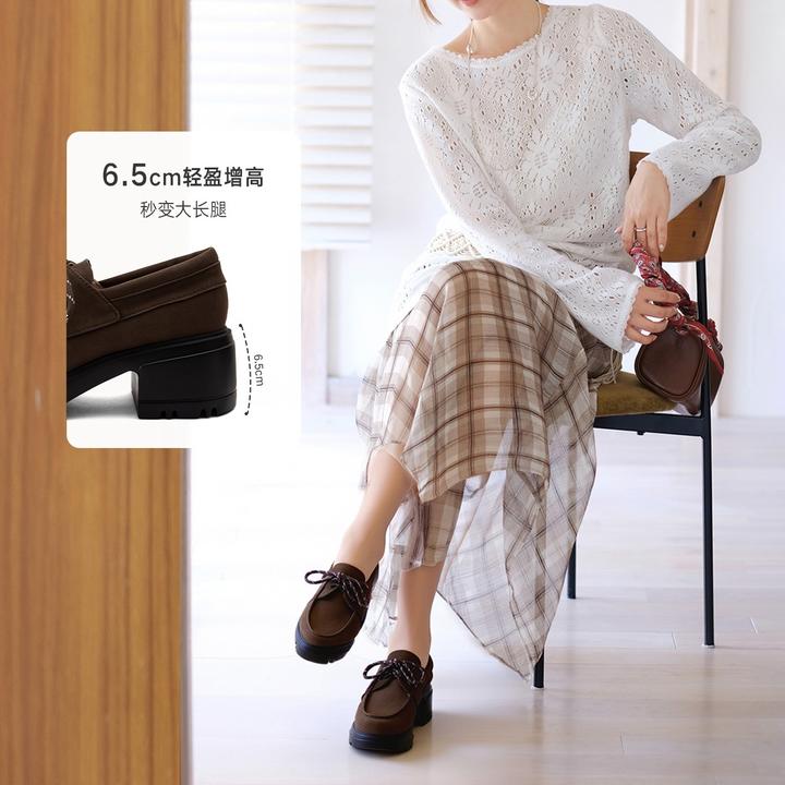 【伯爵乐福】莎莎苏2025秋季时尚通勤粗跟绑带深口乐福鞋ZA65508-41