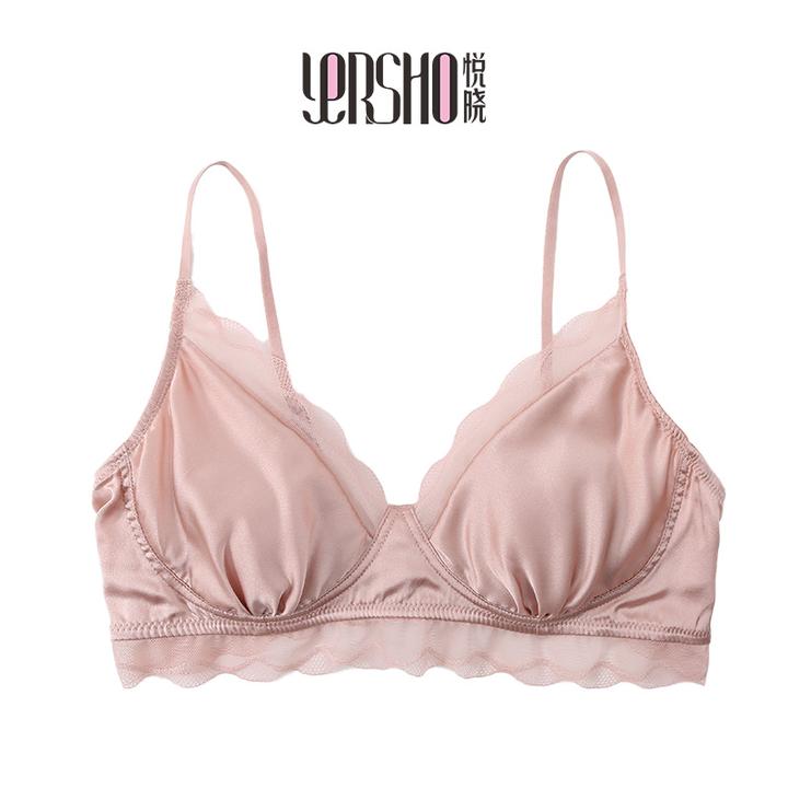 悦晓桑蚕丝真丝缎面文胸轻薄蕾丝边甜雅性感舒适内衣套 2489/2491