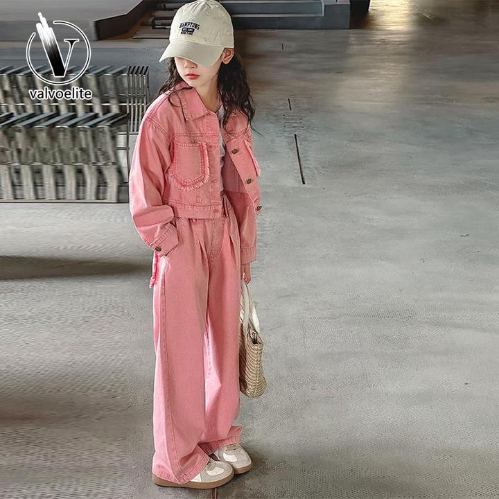 VALVOELITE女童牛仔套装秋装2025新款洋派大童洋派衣服外套两件套