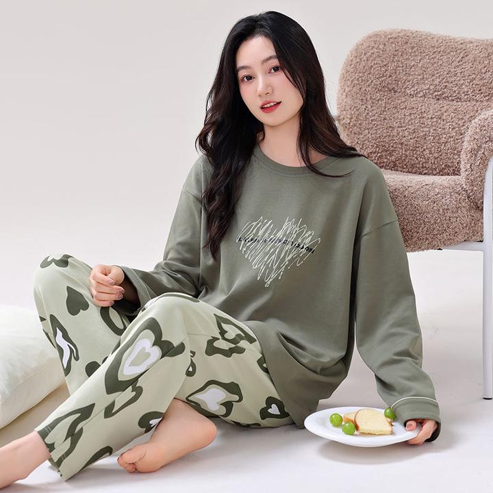 套头带胸垫睡衣女款新款春秋款秋季纯棉女士长袖休闲家居服套装