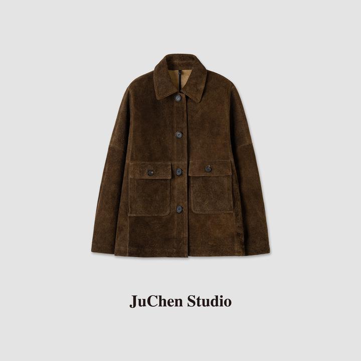 “牧野绒歌”VTG奢贵老钱重工打磨羊皮翻领皮衣外套 FW115005-179