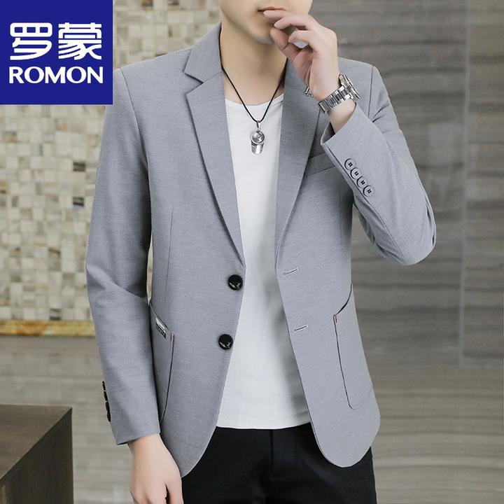 罗蒙2025秋季新款男士休闲时尚两粒扣修身长袖单件西服潮流帅百搭