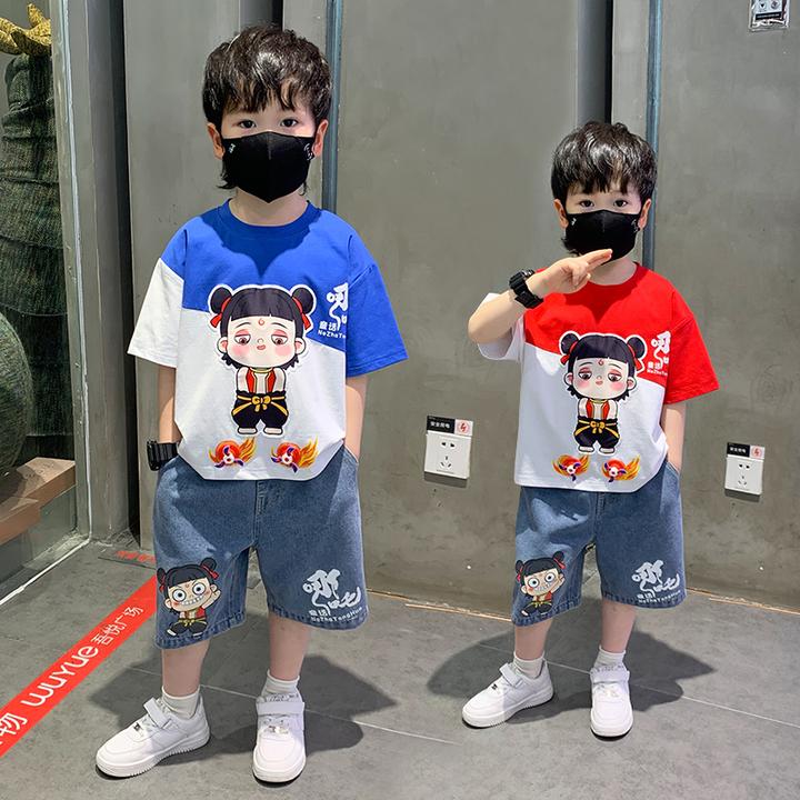 男童哪吒衣服夏装套装2025新款儿童夏天薄款短袖两件套潮男孩潮酷