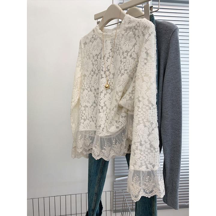 法式蕾丝长袖衬衫女士高级感轻奢减龄洋气2026新款设计感小众上衣