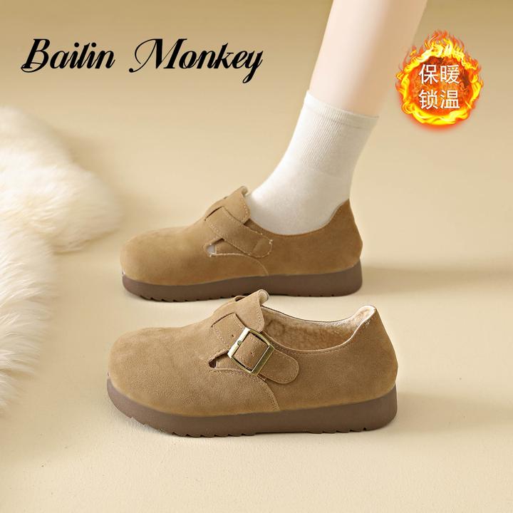 品牌旗舰女鞋2025新款毛毛鞋加绒保暖冬季勃肯鞋软皮复古休闲棉鞋