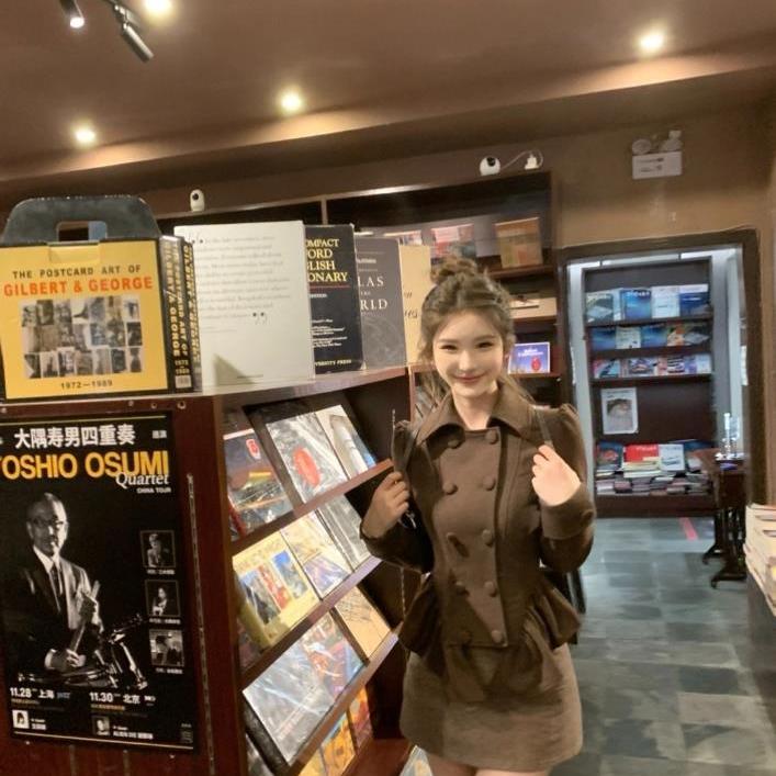 【都柏林千金】秋冬新款双排扣毛呢上衣外套配高腰显瘦半裙两件套女