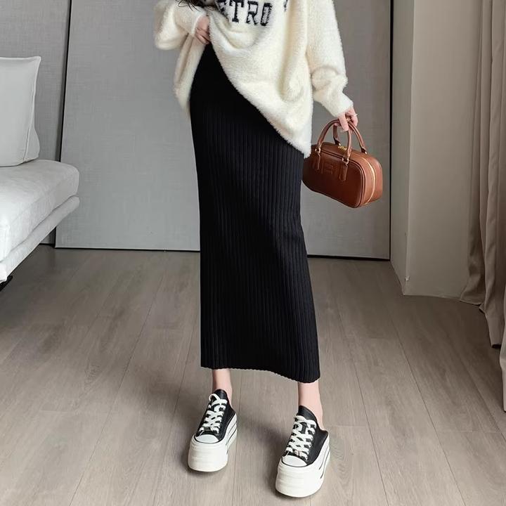 2025秋冬针织半身裙高腰显瘦包臀一步长裙不开叉毛线裙子加长裙女