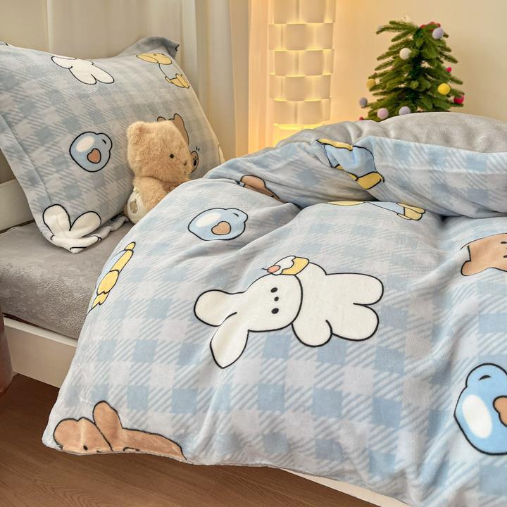 【集美儿】学生宿舍牛奶绒三件套 冬季加绒加厚保暖 卡通可爱上下铺