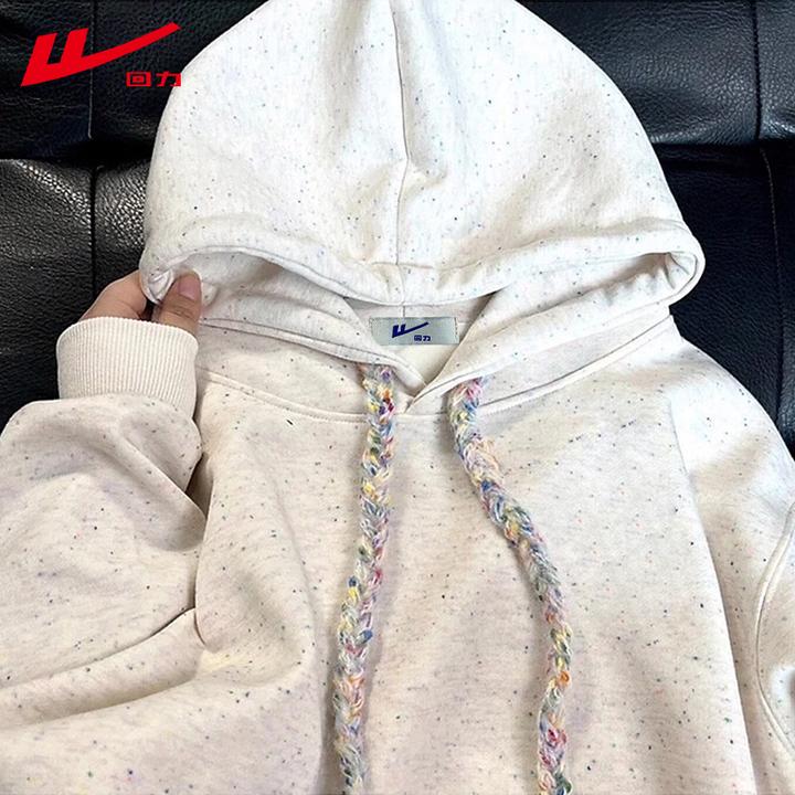 回力秋冬季时尚宽松薄款彩点多巴胺加绒长袖连帽小个子卫衣女上衣