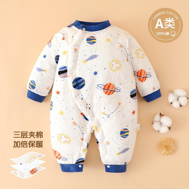 120g新生儿衣服秋冬婴儿连体衣夹棉哈衣初生宝宝加厚棉服保暖外穿