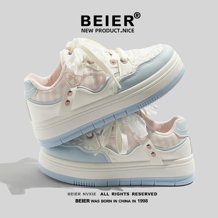 BEIER甜美少女厚底增高板鞋2025秋季新款休闲百搭小白鞋女鞋11175