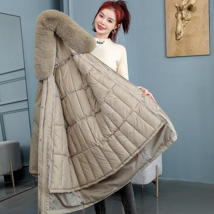 FAVMARTHA长款派克服女冬季新款加厚可拆卸内胆修身