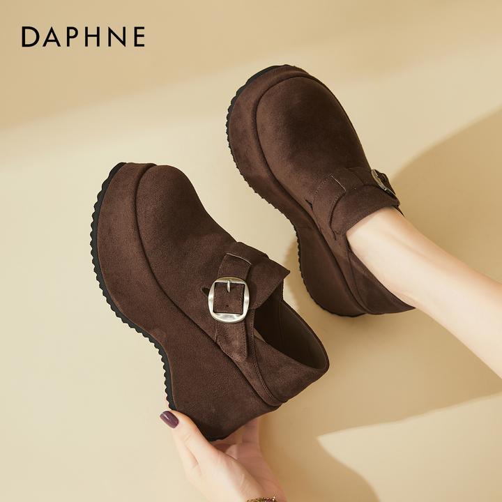 达芙妮增高乐福鞋女秋2025新款增高小个子复古休闲松糕厚底勃肯鞋