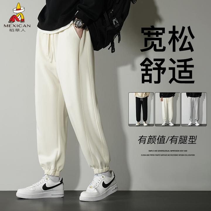 Mexican/稻草人男休闲裤薄款男士高弹卫裤春秋中国风垂感麻裤透气