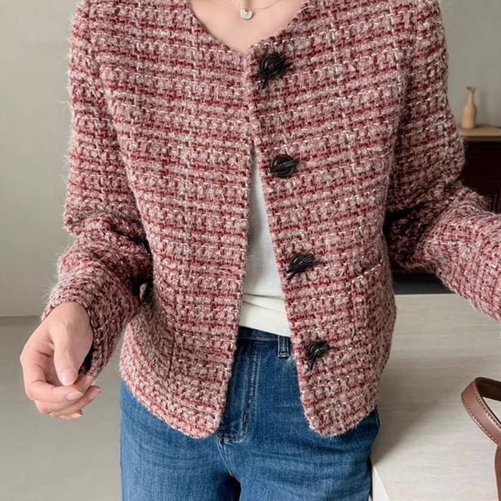 拉夏贝尔2025秋冬新款宽松法式名媛夹棉粉色小香风外套女短款上衣