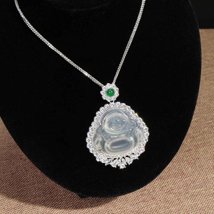 坠链均925银 纯银豪华款镶钻弥勒佛项链轻奢精致佛公气质大佛公