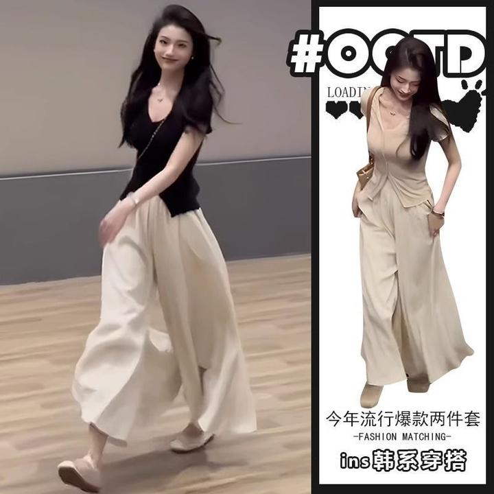 气质御姐温柔风穿搭一夏装黑色上衣搭九分裤装潮【单件】