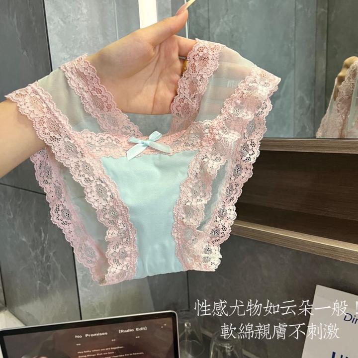 中腰纯欲法式日系蕾丝拼接网纱低腰收腹红收腹裤平角内裤三角裤
