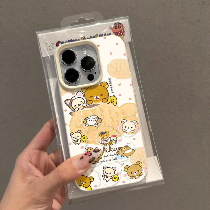可爱轻松熊适用苹果16/17手机壳iPhone15promax14荔枝纹13/1211