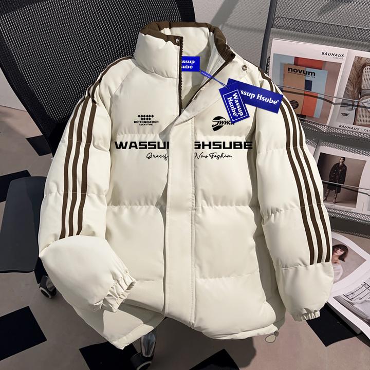 WASSUP HSUBE重磅美式潮牌立领棉服外套男士冬装加绒加厚面包服潮