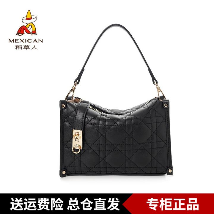 稻草人包包女2025新款牛皮包包时尚女士手提包拉链单肩包盒子包包