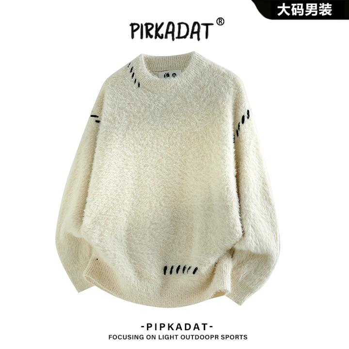 Pirkadat美式冬季针织衫圆领领情侣毛衣潮流纯色上衣时尚男女同款