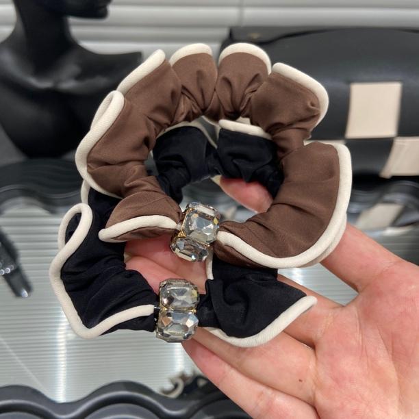 E4641花边撞色水钻发圈女高弹力耐用头绳2025新不勒头橡皮筋发饰