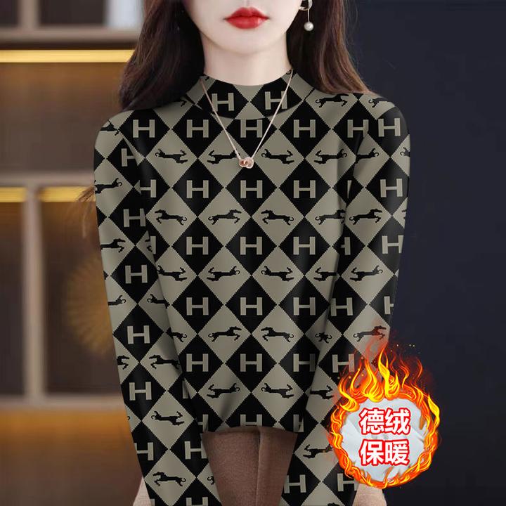 内搭大码秋冬半高领德绒打底衫女士保暖上衣薄绒显瘦加绒高档长袖