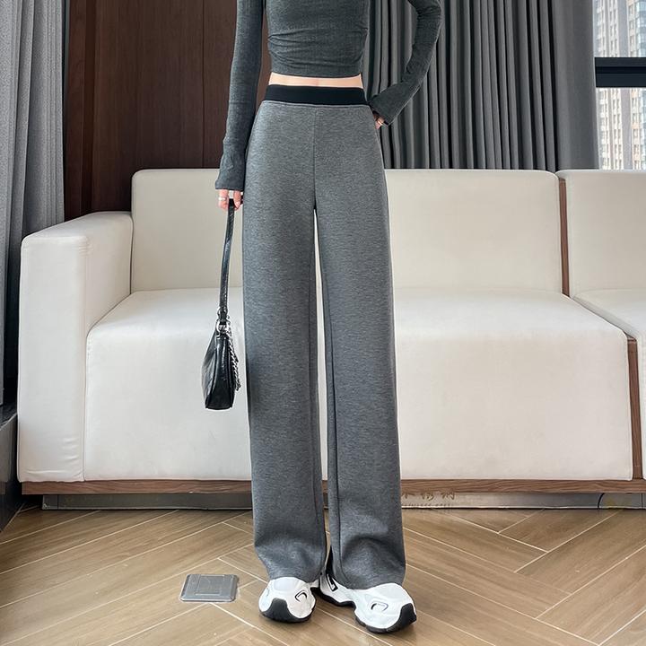 加厚窄版阔腿裤2025炸街潮款裤子女冬季加绒宽松垂感直筒运动卫裤