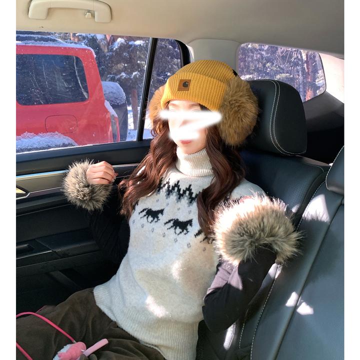 童话小马驹 北欧针织 秋冬新款慵懒感复古蓬松拼接高领针织衫冬