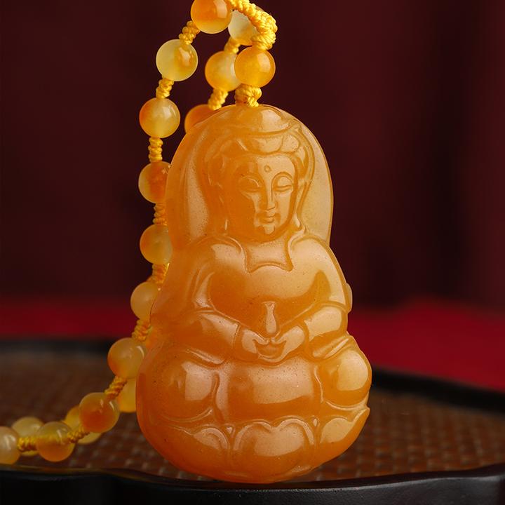黄玉观音吊坠玉观音挂件黄龙玉吊坠玉石项链玉佩平安护身玉珠宝