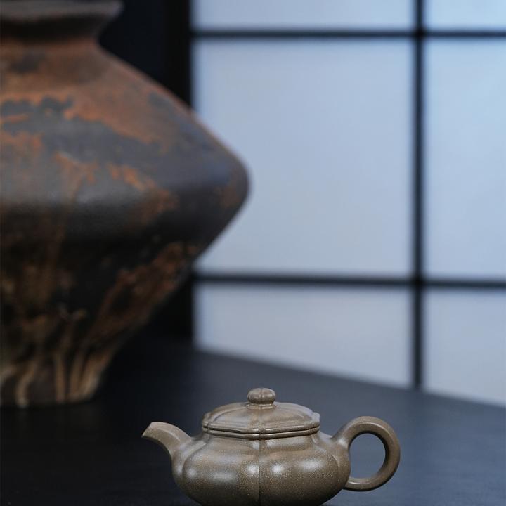 【顶蜀】葵水平壶仿古壶松华青段180cc四方壶手工茶壶泡茶茶具泥壶