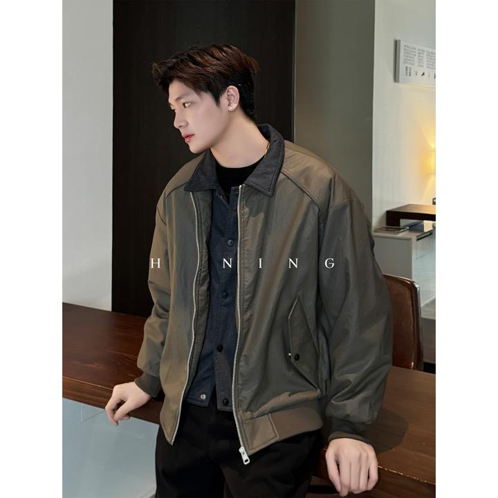 『简约轻奢感』拼接假两件设计感翻领羽绒外套男宽松冬季加厚夹克