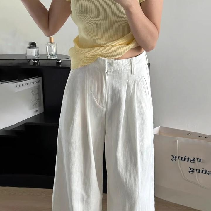 白色阔腿褶皱牛仔裤女2025春秋季高级高腰显瘦宽松垂感直筒拖地裤
