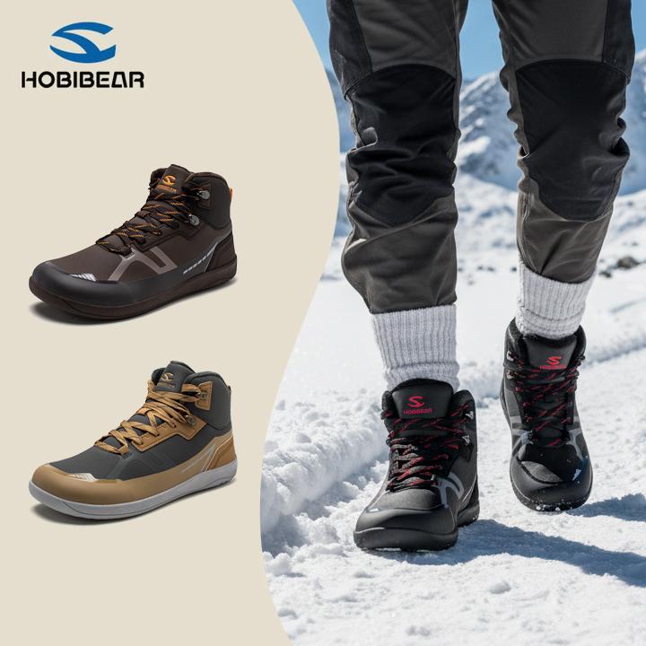 HOBIBEAR男鞋高帮登山宽头皮面户外鞋秋季新款防滑加绒保暖马丁靴
