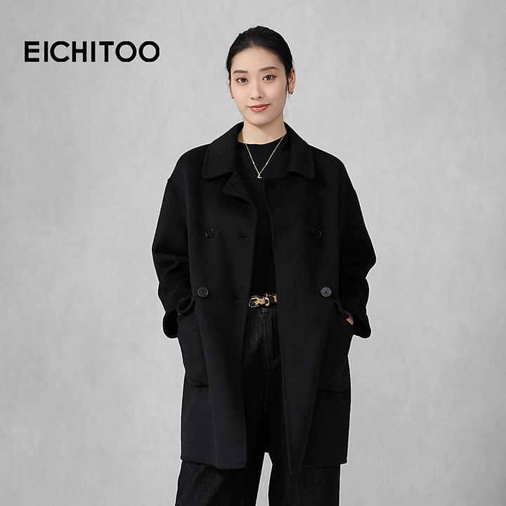 爱居兔绵羊毛双面呢大衣2025年冬季新款中长毛呢外套EWDSD4Q705A
