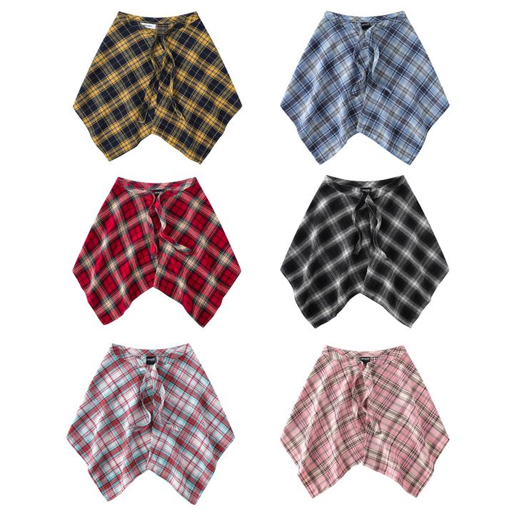 格子屁帘女嘻哈风一片式叠穿遮臀屁股腰封衬衫下摆裙工装裤外搭男