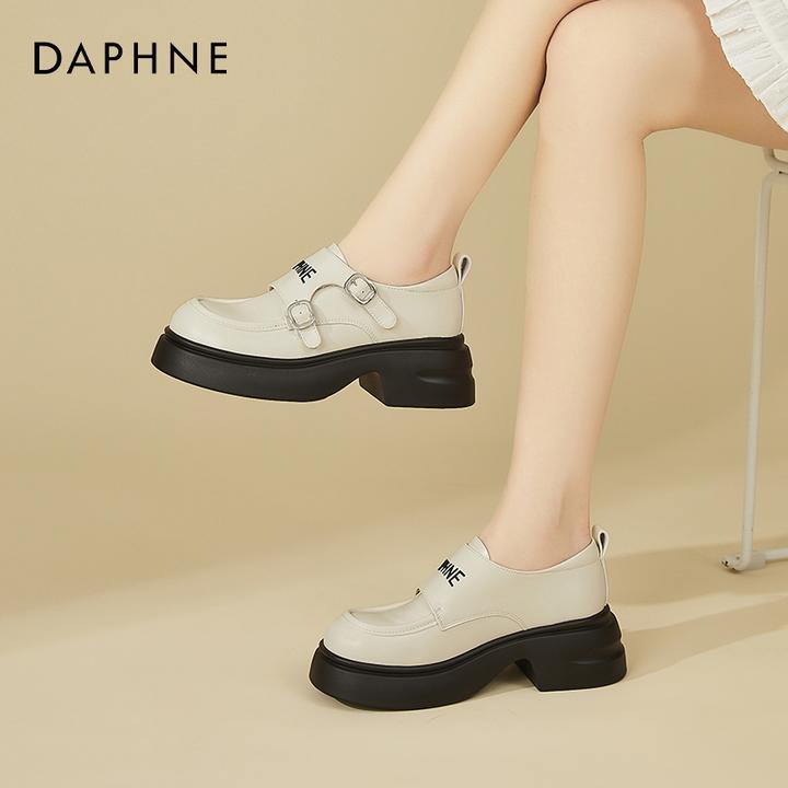 达芙妮粗跟英伦风百搭小皮鞋女2025春季新款小个子厚底增高乐福鞋